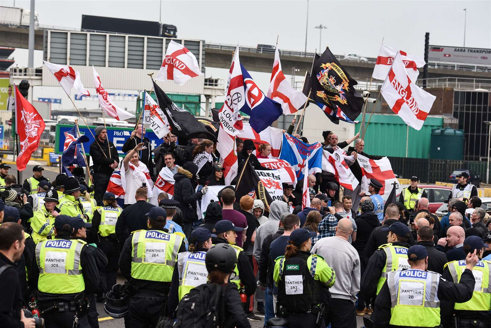 The far right protestors escorted by the Police. on April 2, 2016. Picture: Alan Langley