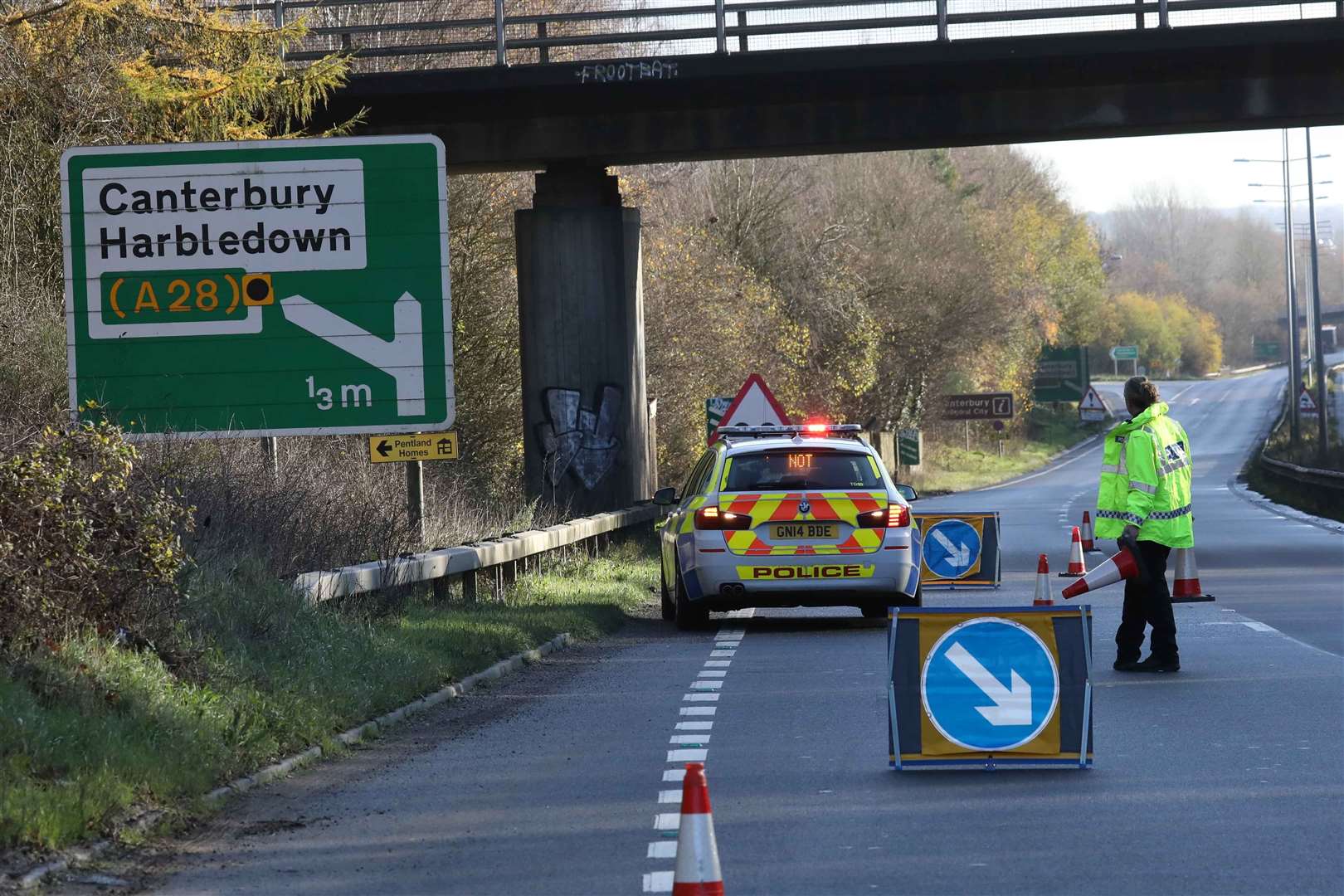 A pothole has appeared on the A2 near Canterbury. Picture: UKNiP