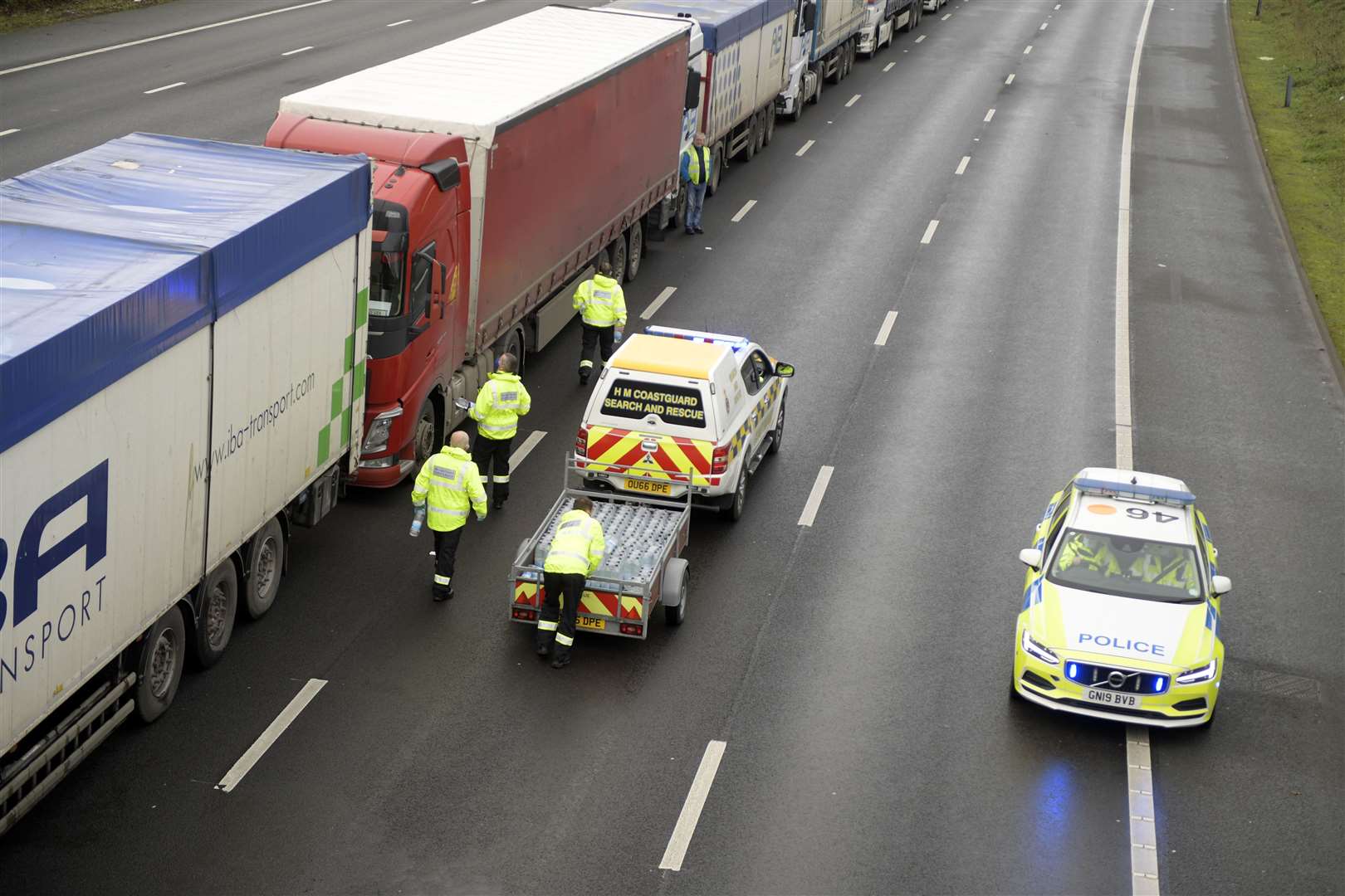 Earlier this week, the coastguard was handing out water to stranded truckers. Picture: Barry Goodwin