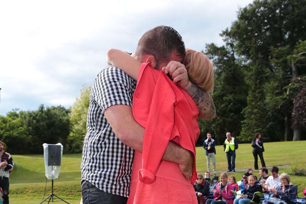 Rob and Lavinia embrace after his proposal