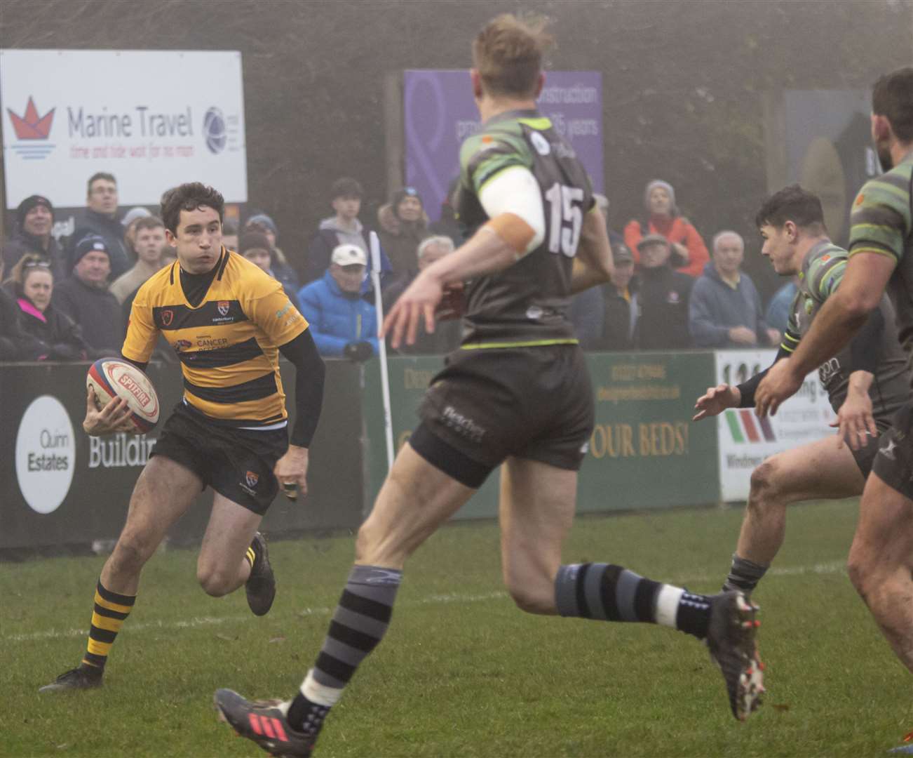 Canterbury's Guy Hilton in possession against Guernsey Picture: Phillipa Hilton