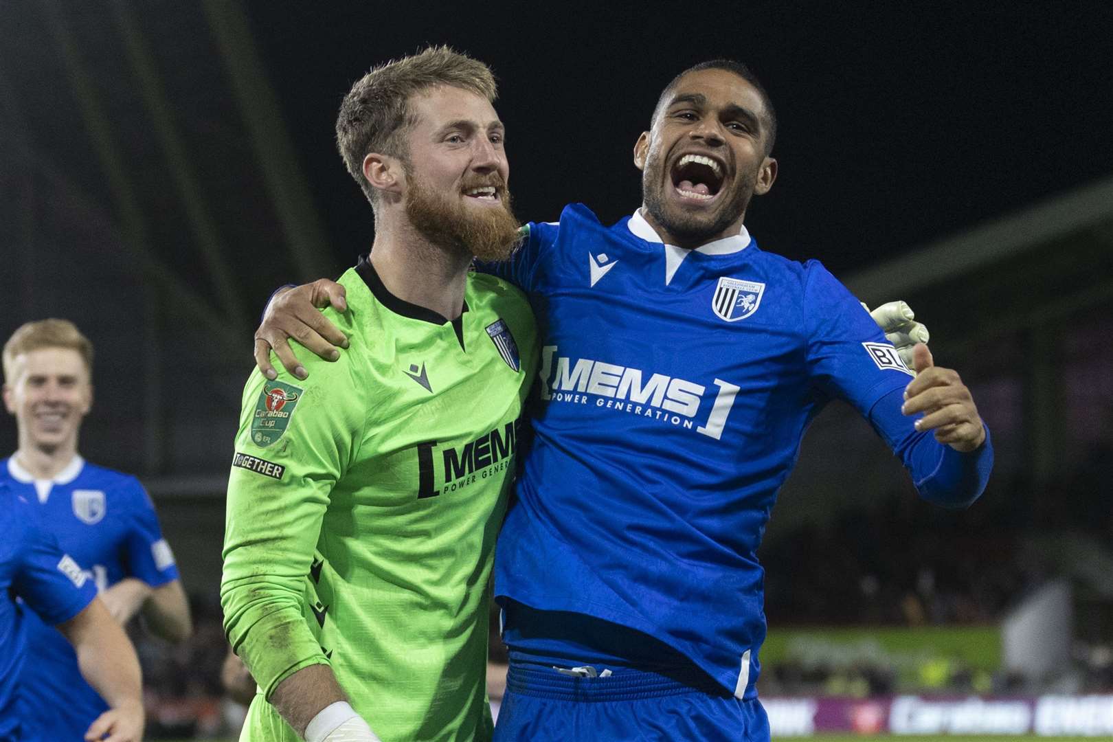 Goalkeeper Jake Turner and Mikael Mandron celebrate on Tuesday Picture: KPI