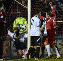 Lee Clarke scores against Boreham Wood