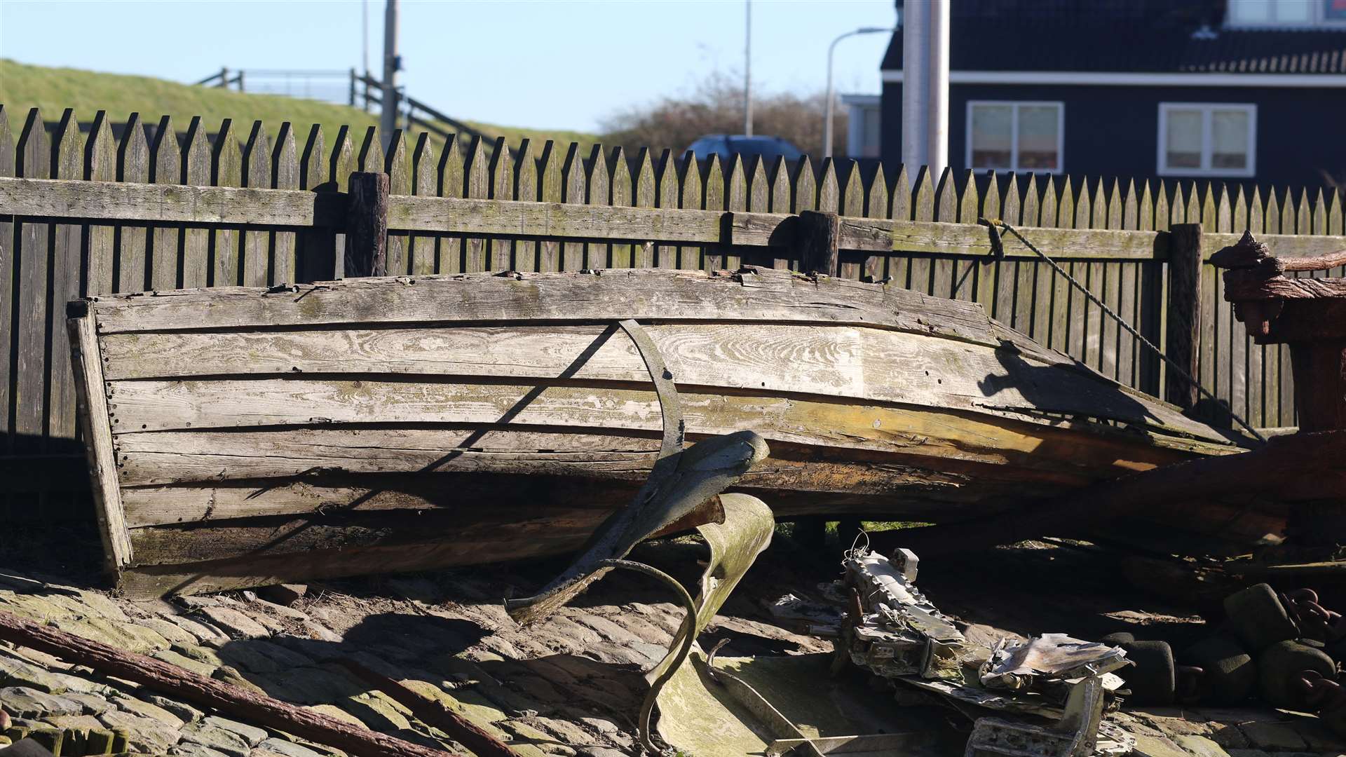 The wooden boat found at the scene