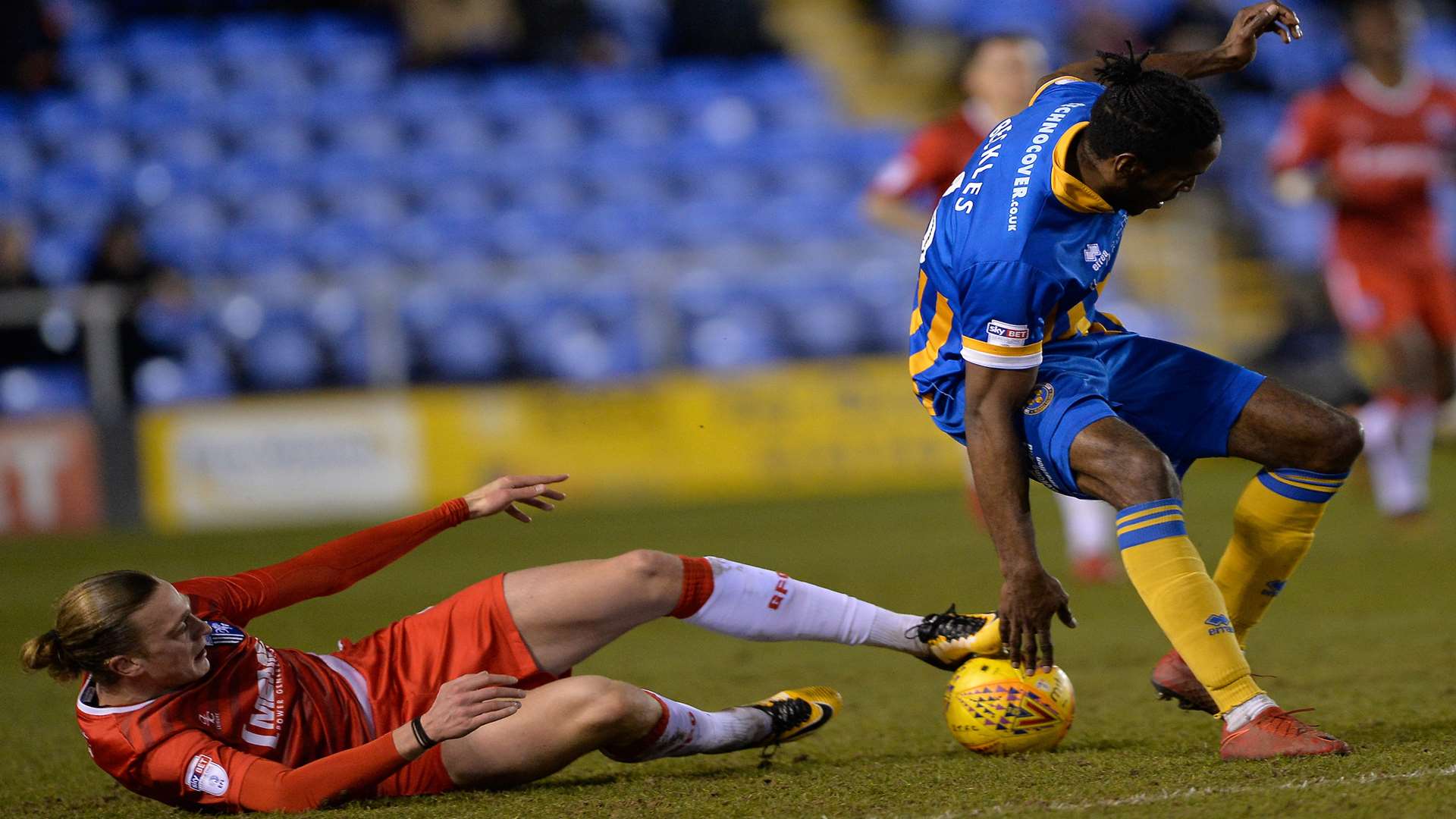 Striker Tom Eaves takes a tumble Picture: Ady Kerry