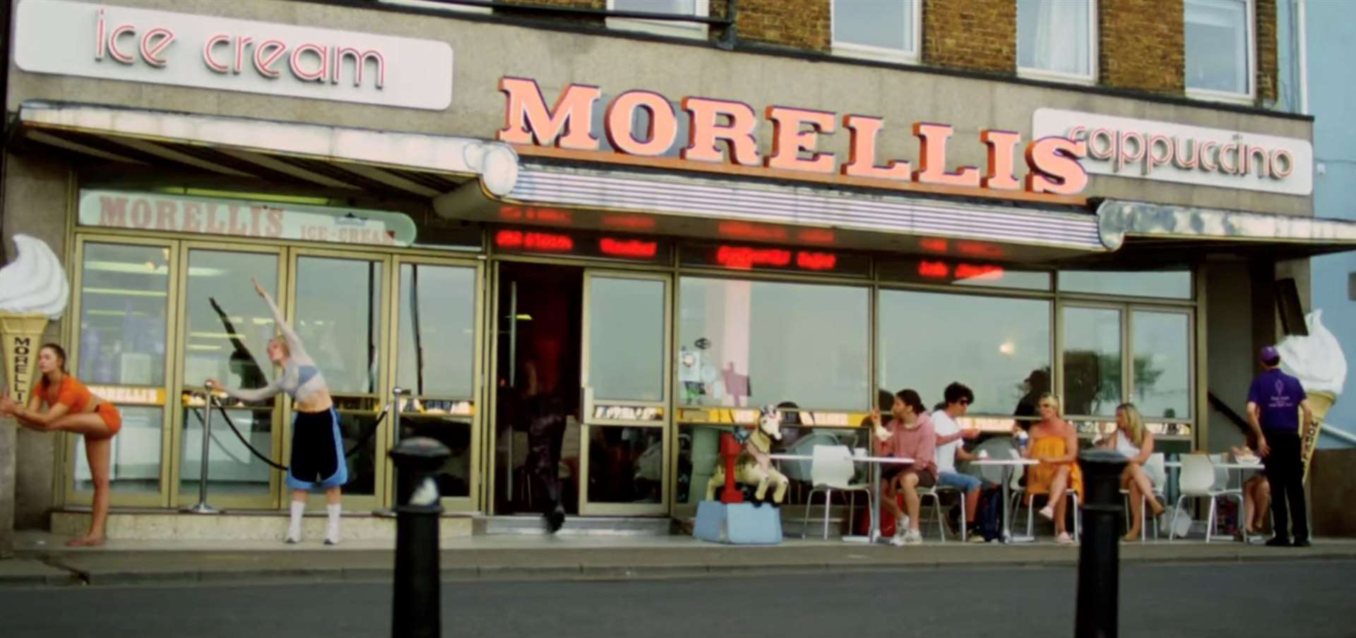 The famous Morelli's ice cream parlour in Viking Bay, Broadstairs gets a good showing in the new ad featuring Dua Lipa