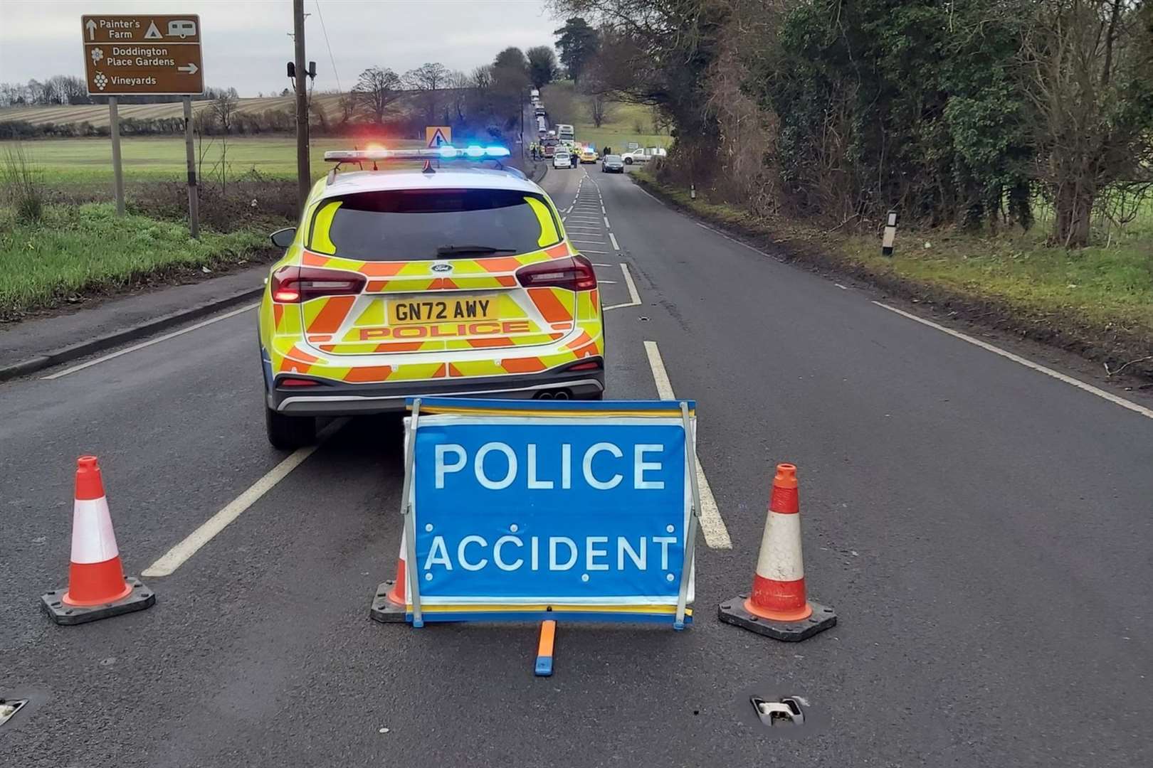 Police have closed the A2 near Faversham due to a crash. Photo: Kent Police