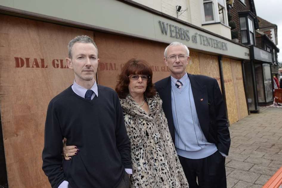 Graham, Carol and Nigel Webb outside Webbs of Tenterden