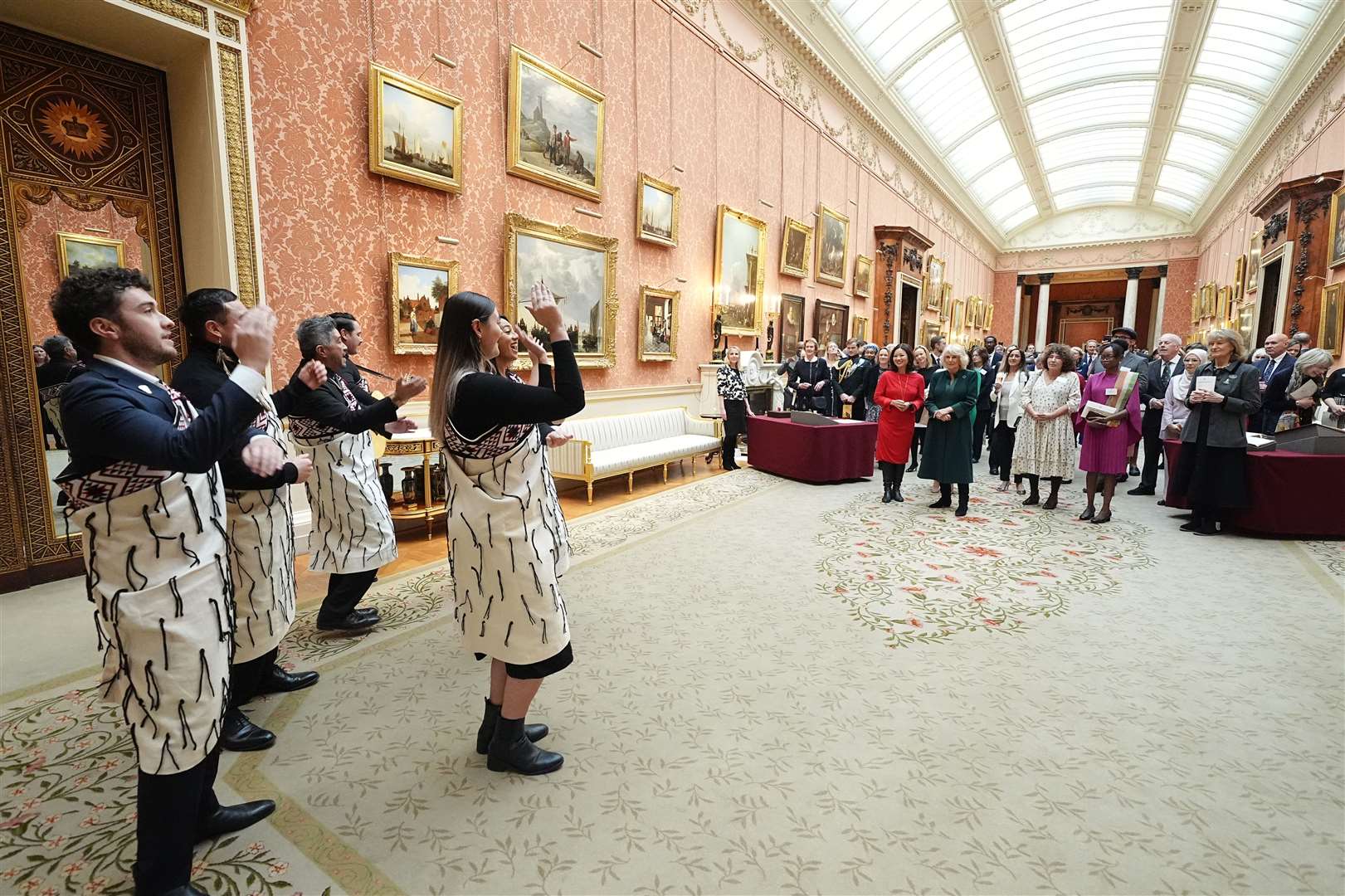 Members of the Ngati Ranana London Maori club performing during the reception (Aaron Chown/PA)