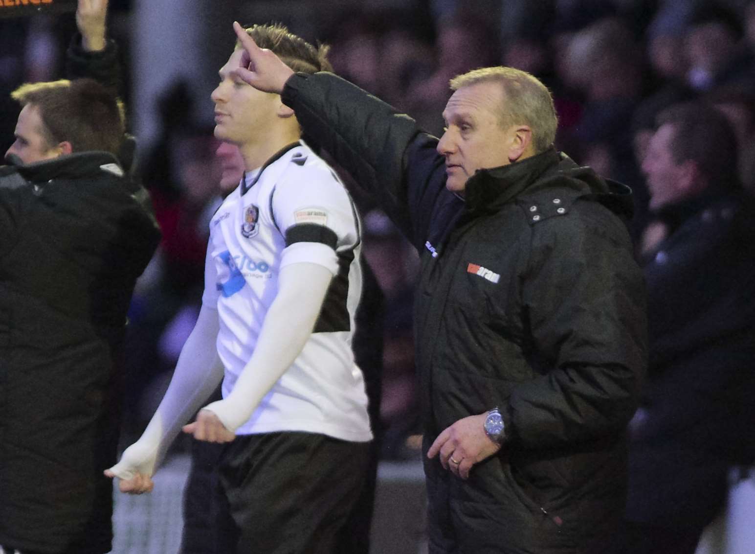 Tony Burman sends Andy Pugh on against Bristol Rovers Picture: Andy Payton