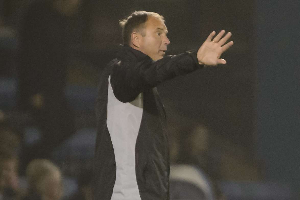 With interim boss Peter Taylor in the stands, Steve Lovell shouts instructions from the touchline Picture: Andy Payton