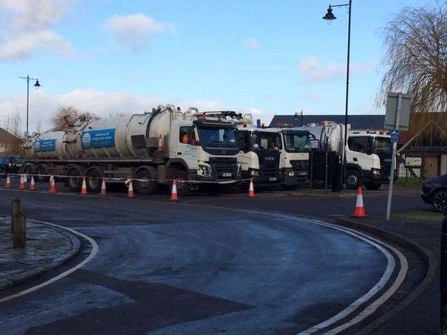 Southern Water vehicles parked on Sandwich Quay