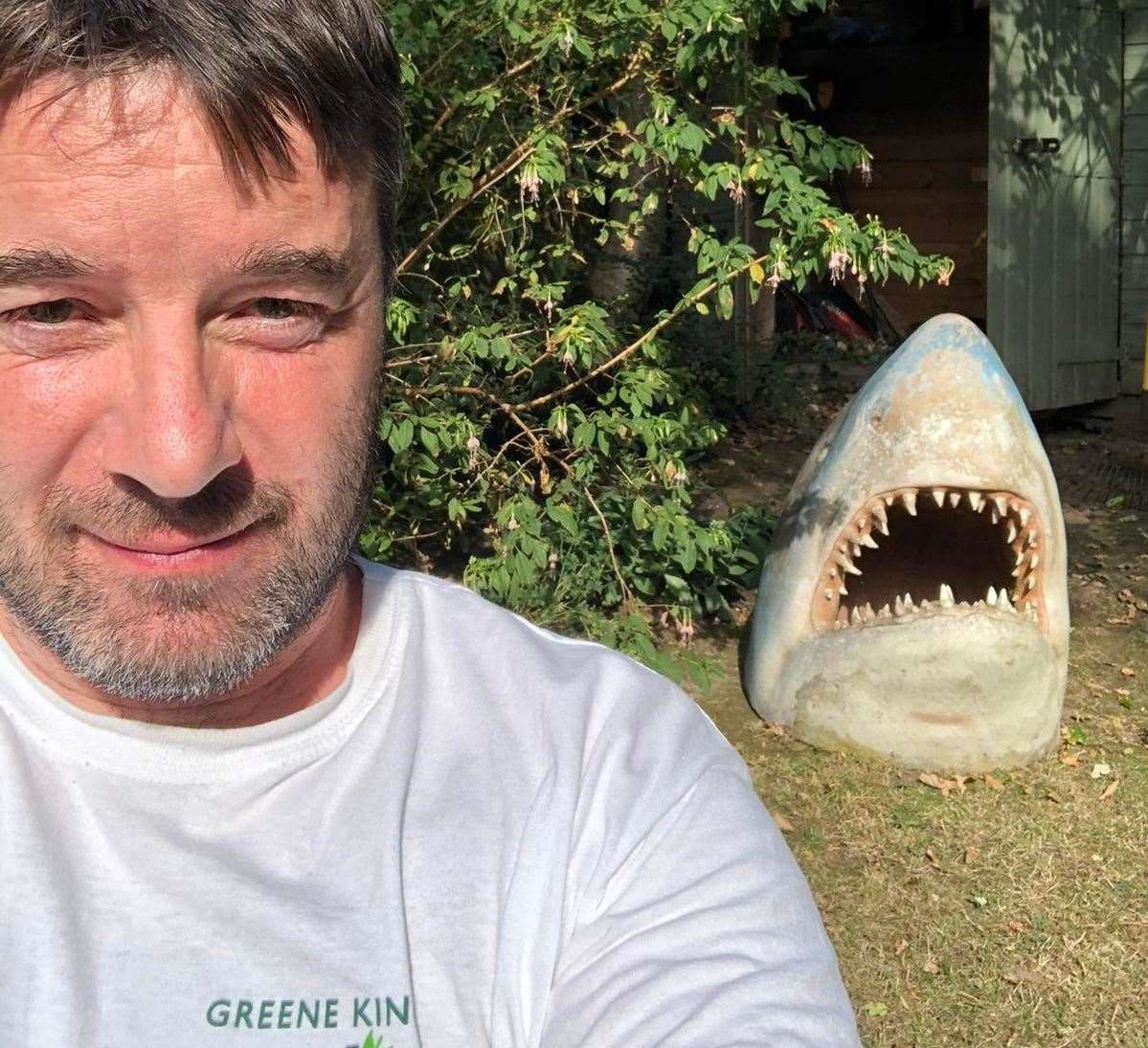 Steven Hood, who runs The Bedford, with the shark head