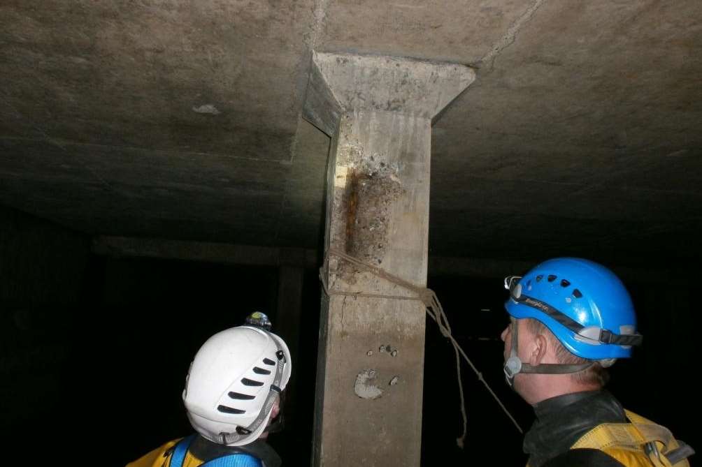 Engineers start work underneath the Gorrell Tank car park in Whitstable