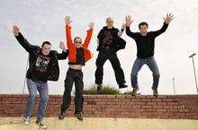 From left, 'F’ (Martin Vaughan), 46, 'Noz’ (Gordon Norris), 50, Sean Gurnett, 48 and 'Daz’ (Darren Pascalini), 39