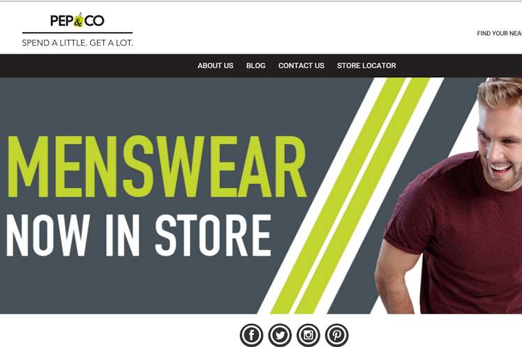 A screen grab taken of Pep & Co website