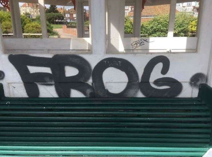 Graffiti tags have appeared during the restoration works at the Broadstairs Clock Tower in Victoria Gardens (12693847)