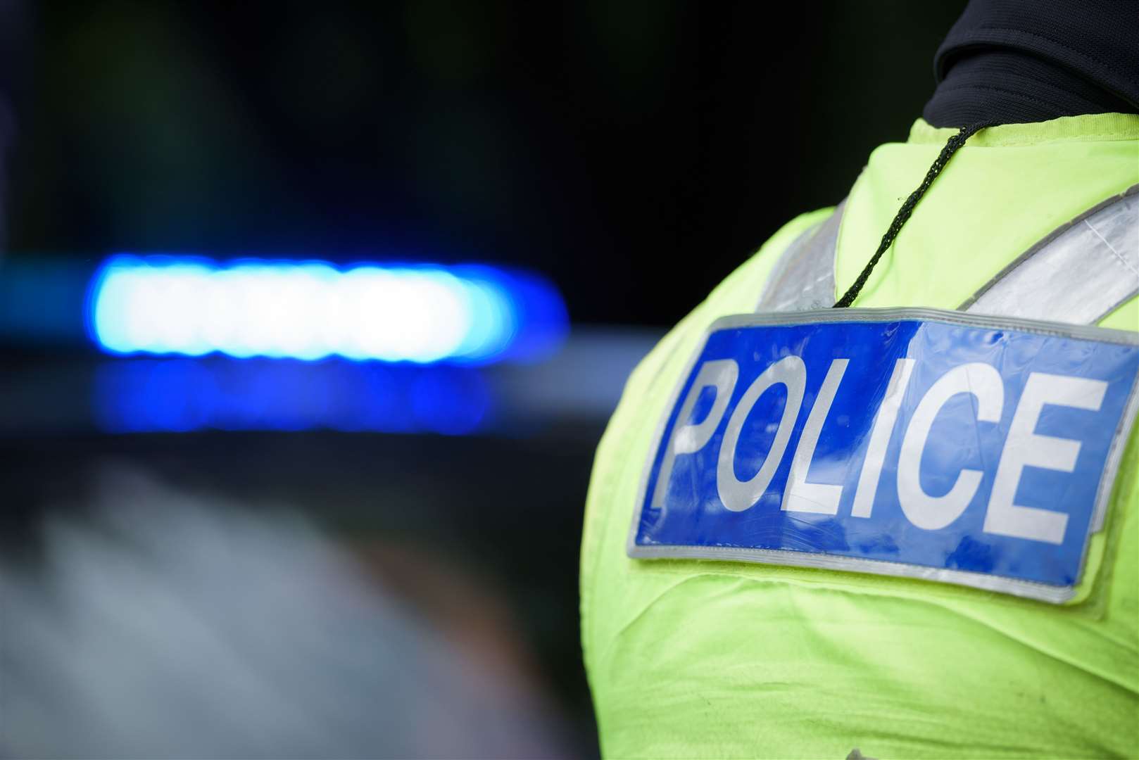 Police shut Romney Road, Lydd, after a two-car crash. Stock image