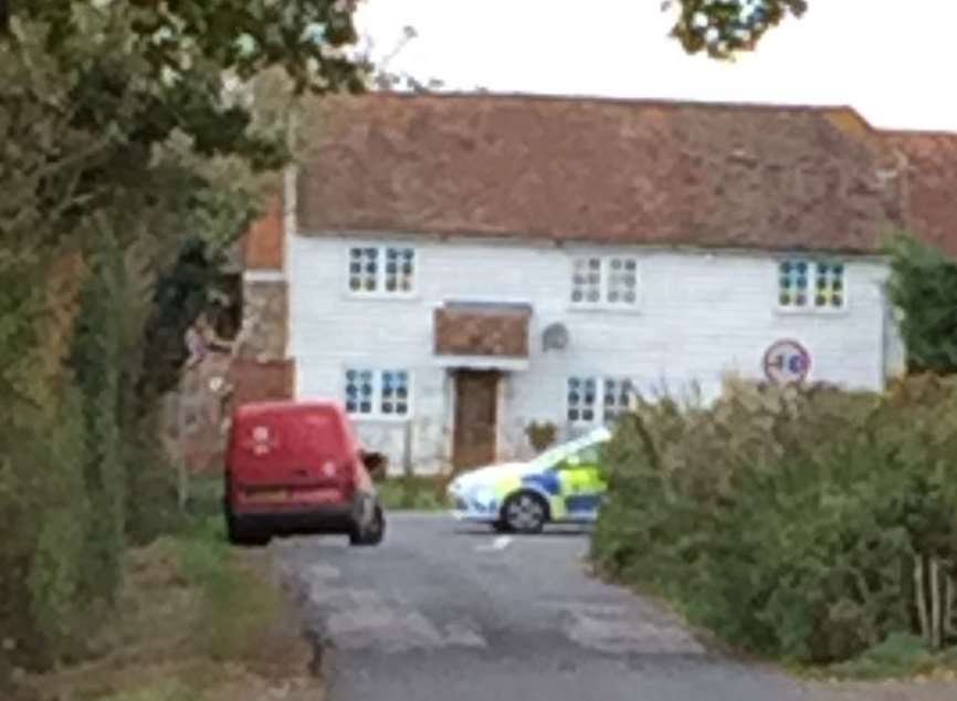 Police blocking off the entrance to Standard Lane, Bethersden