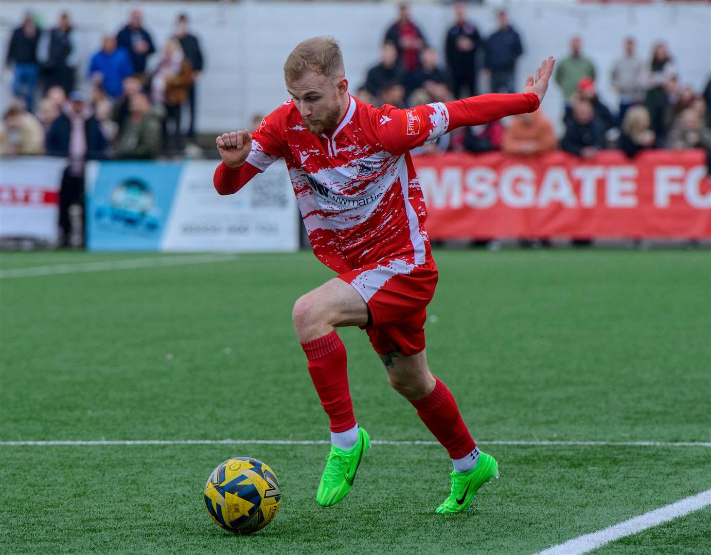 Ramsgate match-winner Alfie Paxman charges up the wing. Picture: Stuart Watson