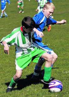 Horsted under-12s (green) faced Cliffe Royals (blue) at New Brompton College.