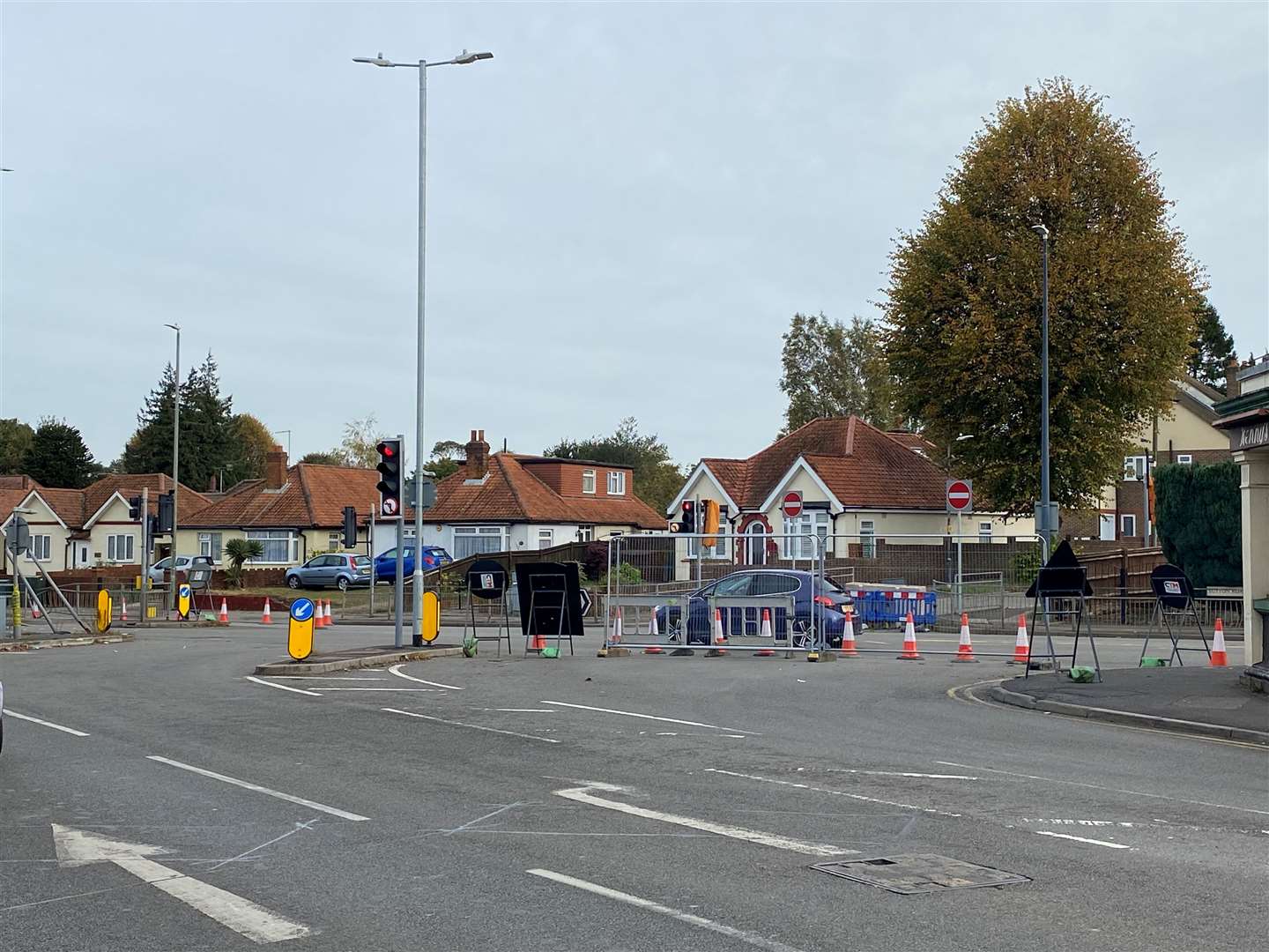 A metal barrier has been put in place after reports of drivers moving cones