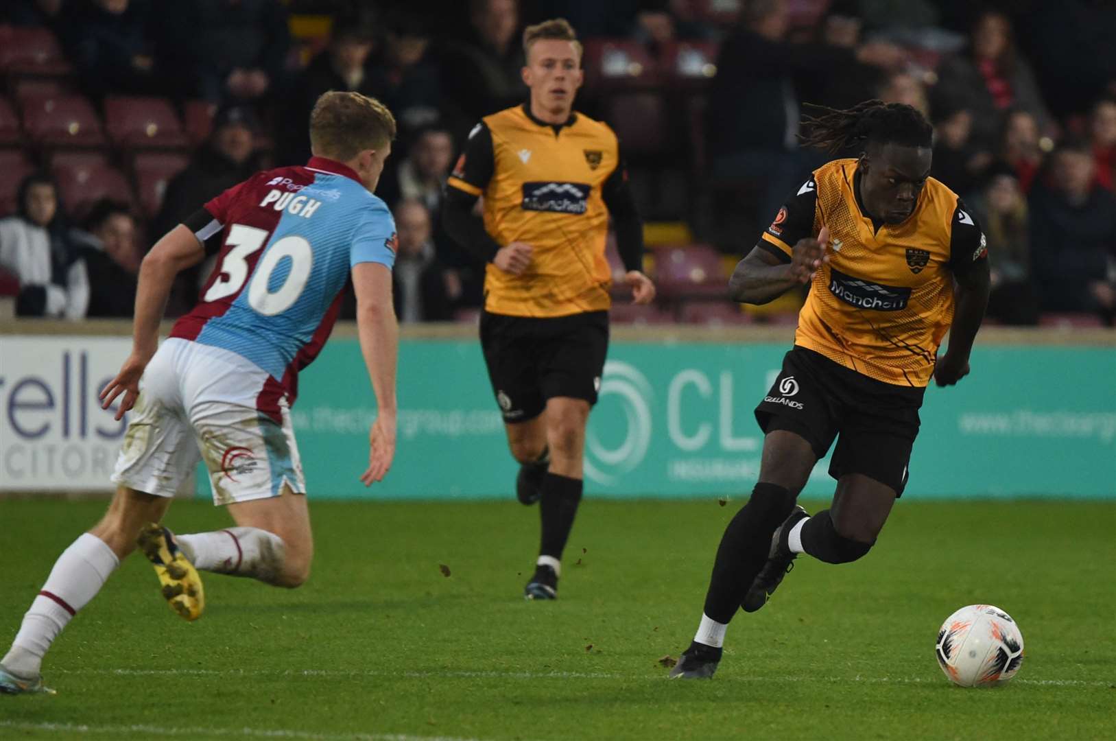 Josh Fawole runs at the Scunthorpe defence. Picture: Steve Terrell