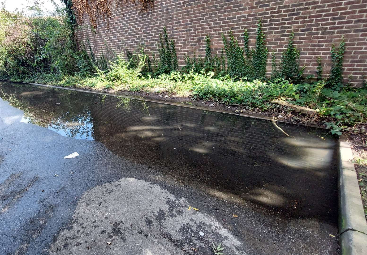 The dirty water builds up in the corner of the car park in Court Wurtin