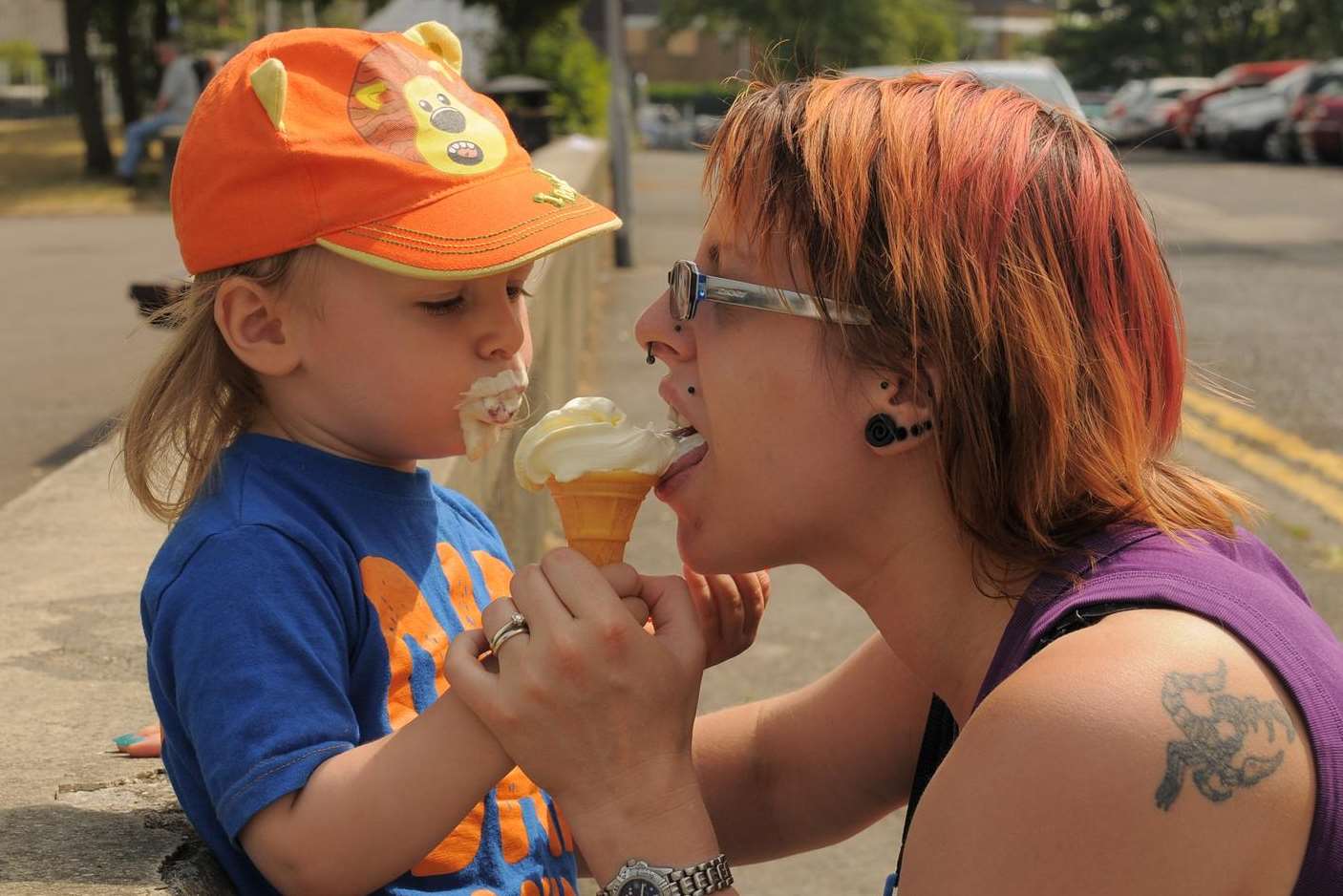 Briony Mepham and Luke enjoy an ice cream in Gravesend