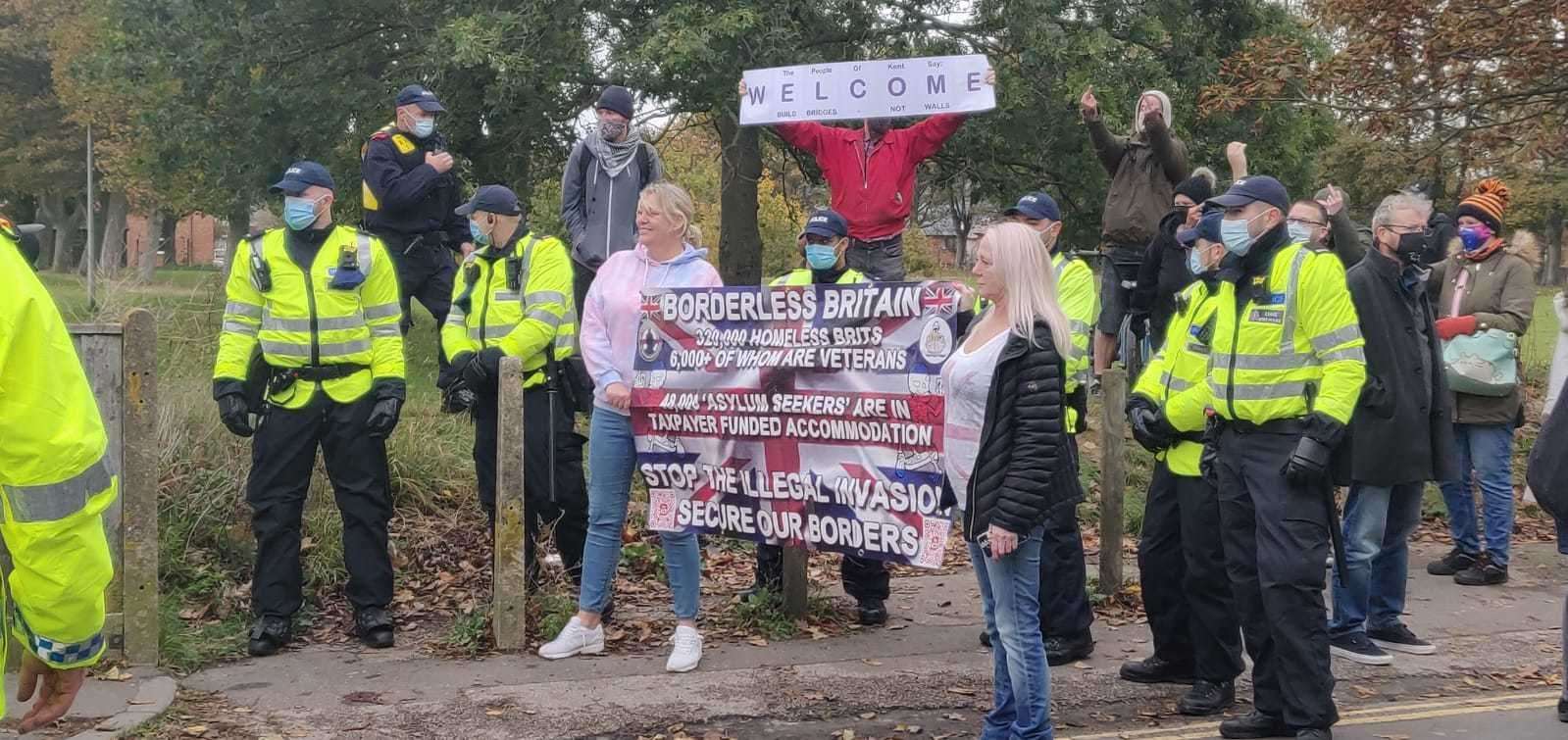 Far-rights protesters at the welcome meeting Picture: Rhys Griffiths