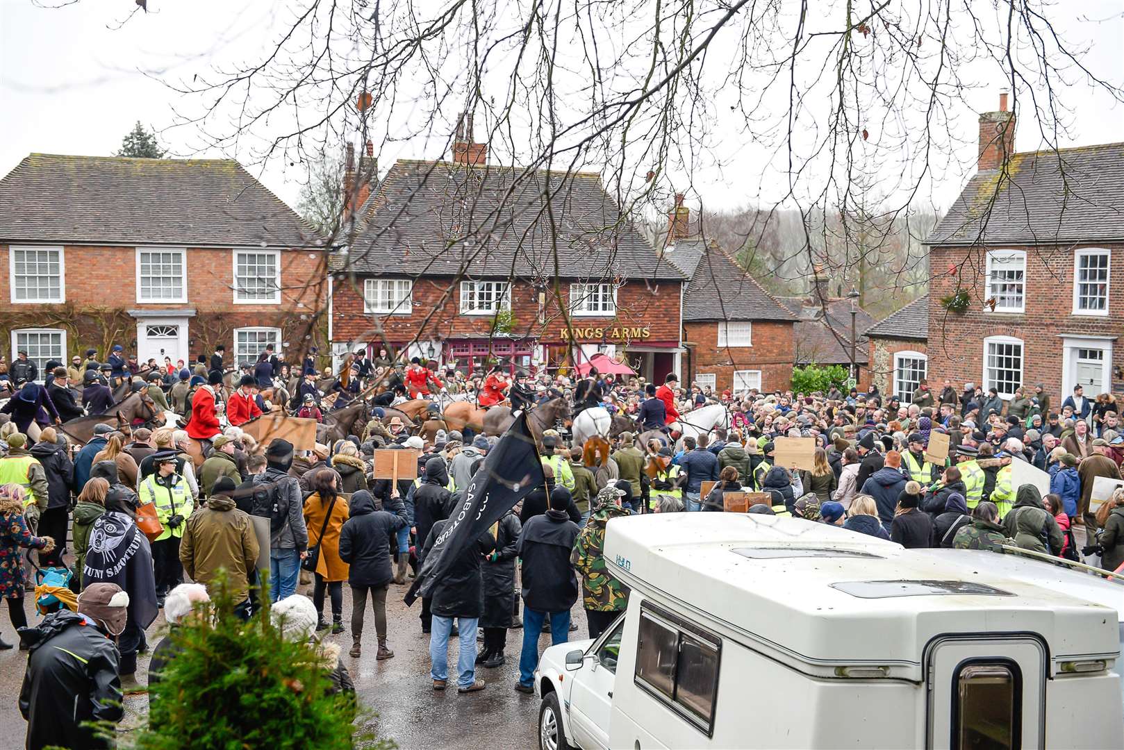 The hunt returned to Elham village square