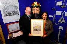 Andy Brown, of Minster Rotary Club, and Jenny Hurkett, with the anchor exhibition in the Blue Town Heritage Centre