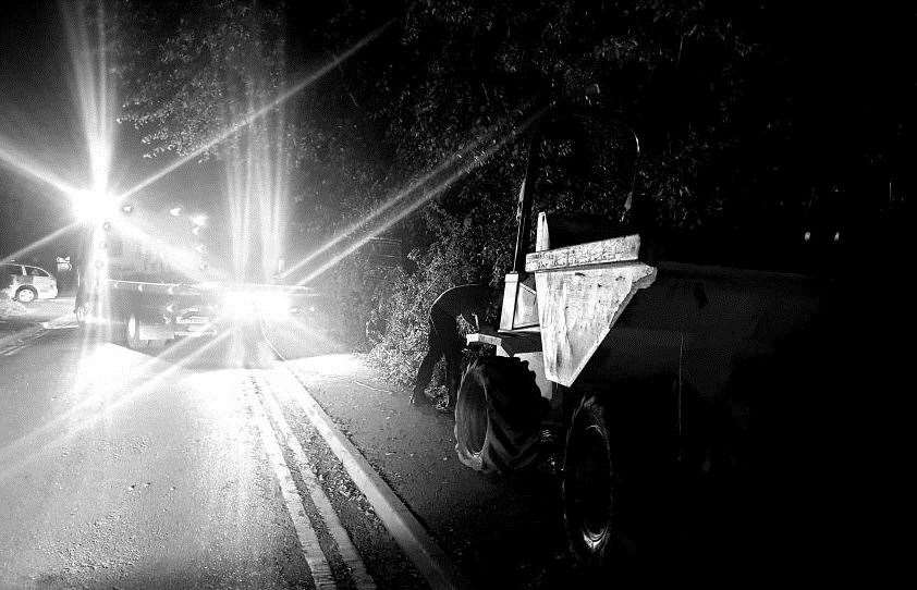 Police and the dump truck outside Cornwallis Academy in Hubbard's Lane, Maidstone. Picture: @kentpoliceroads (14224094)