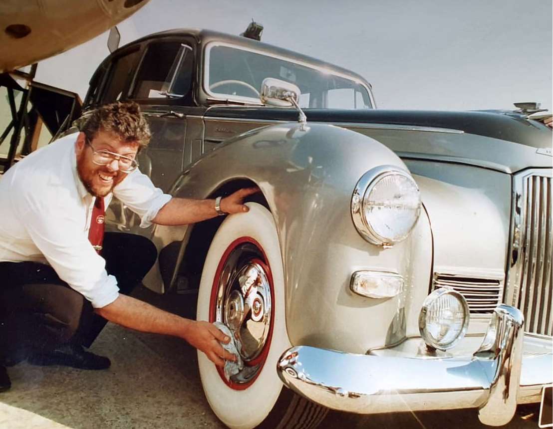 Allan Marshall polishing the wheels on his father’s Humber (Allan Marshall/Hansons/PA)