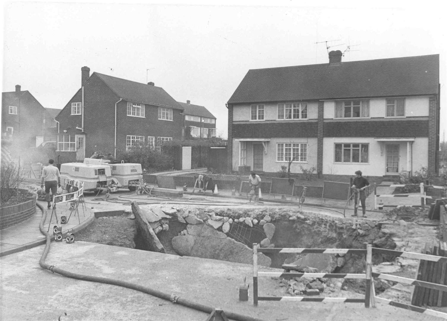 A large hole in the road opened up in Squire Close, Strood in August 1970 - three years after the tragedy in Frindsbury