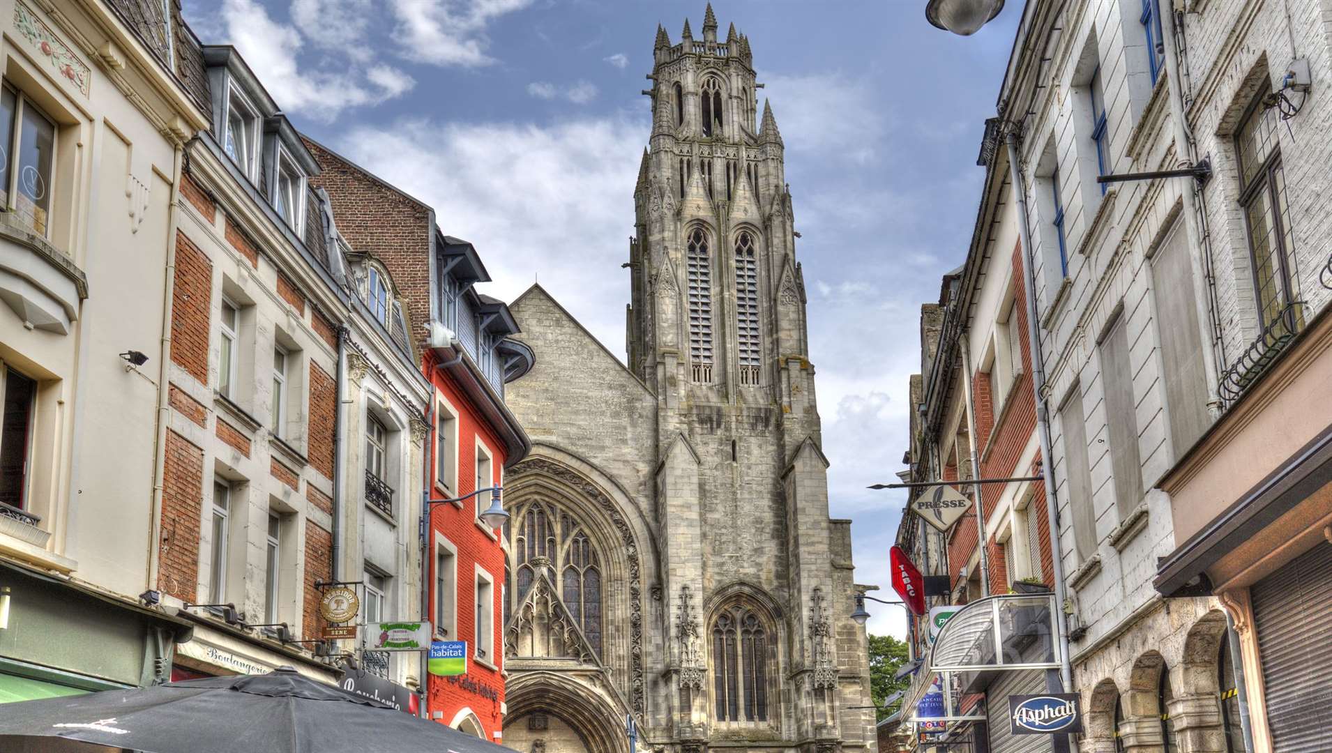 The tower of the cathedral of Arras just off the Place des Heros market place. The area has a strong Flemish accent, clear in the names, architecture, food and art.