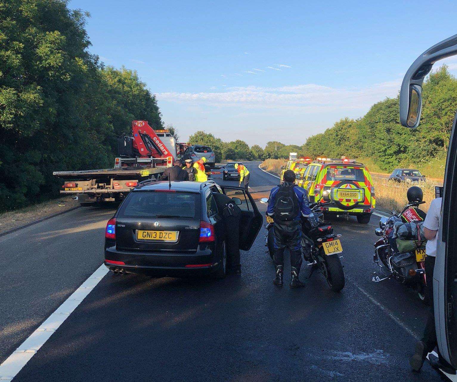 Emergency services cleared the overturned vehicle from the M2. Picture: Laszlo Csoke