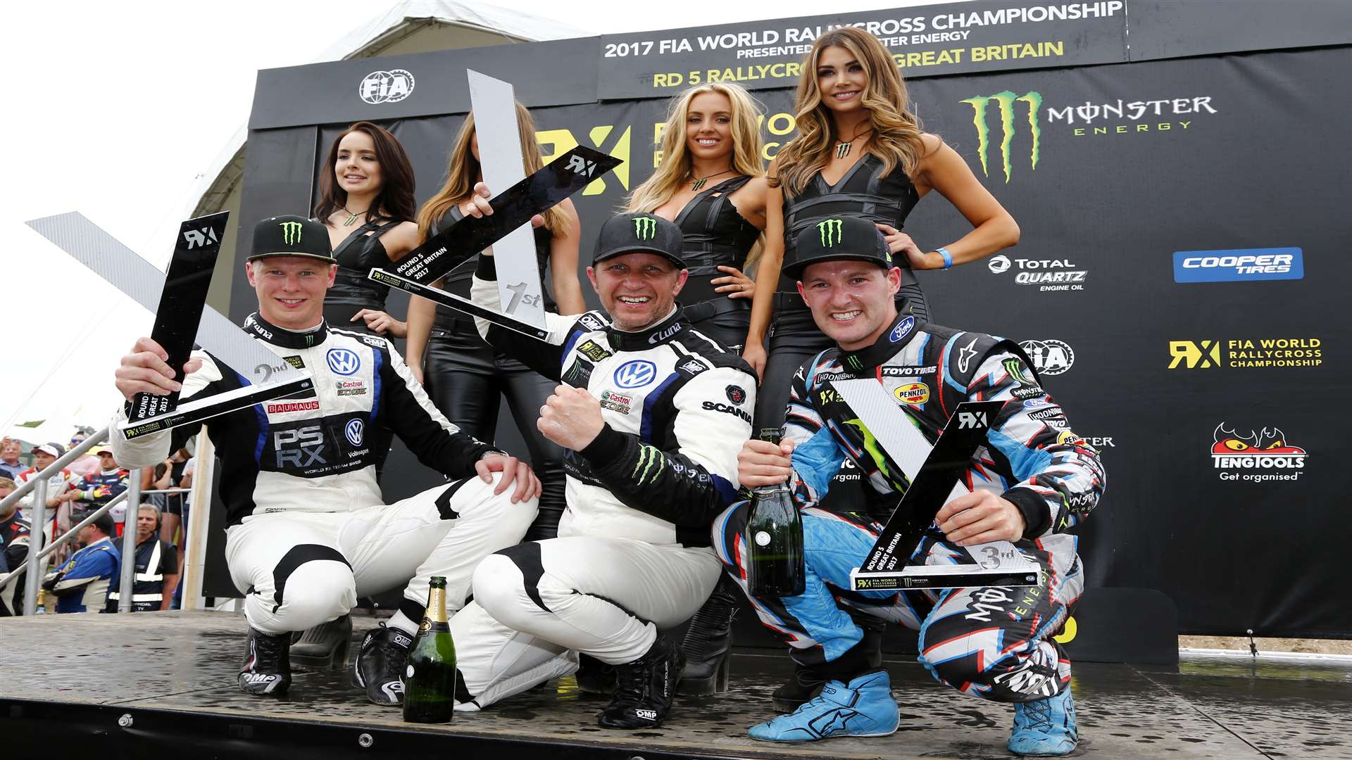 Kristoffersson, event winner Solberg and Bakkerud. Picture: FIAWorldRallycross.com