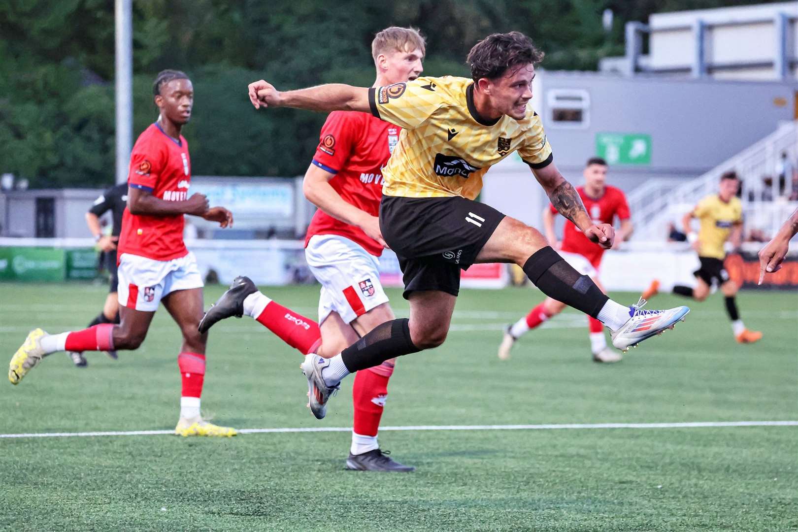 Maidstone midfielder Jon Benton goes for goal. Picture: Helen Cooper