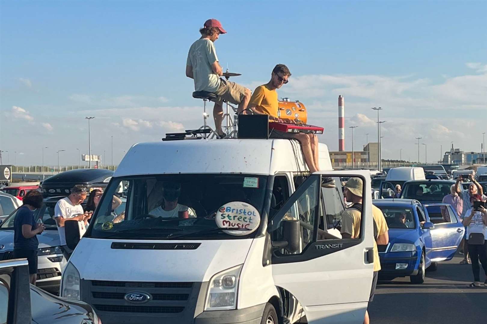 Bristol Street Music performed for trapped passengers in Calais. Photo: Steve Polly