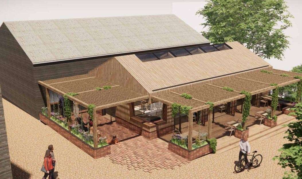 An aerial view of the proposed cafe and outside seating terrace, which would be covered by a pergola. Picture: Hollaway Studios