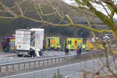 An air ambulance landed after the crash on the A20 near Capel-Le-Ferne