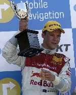 Mattias Ekstrom celebrates his win at Brands