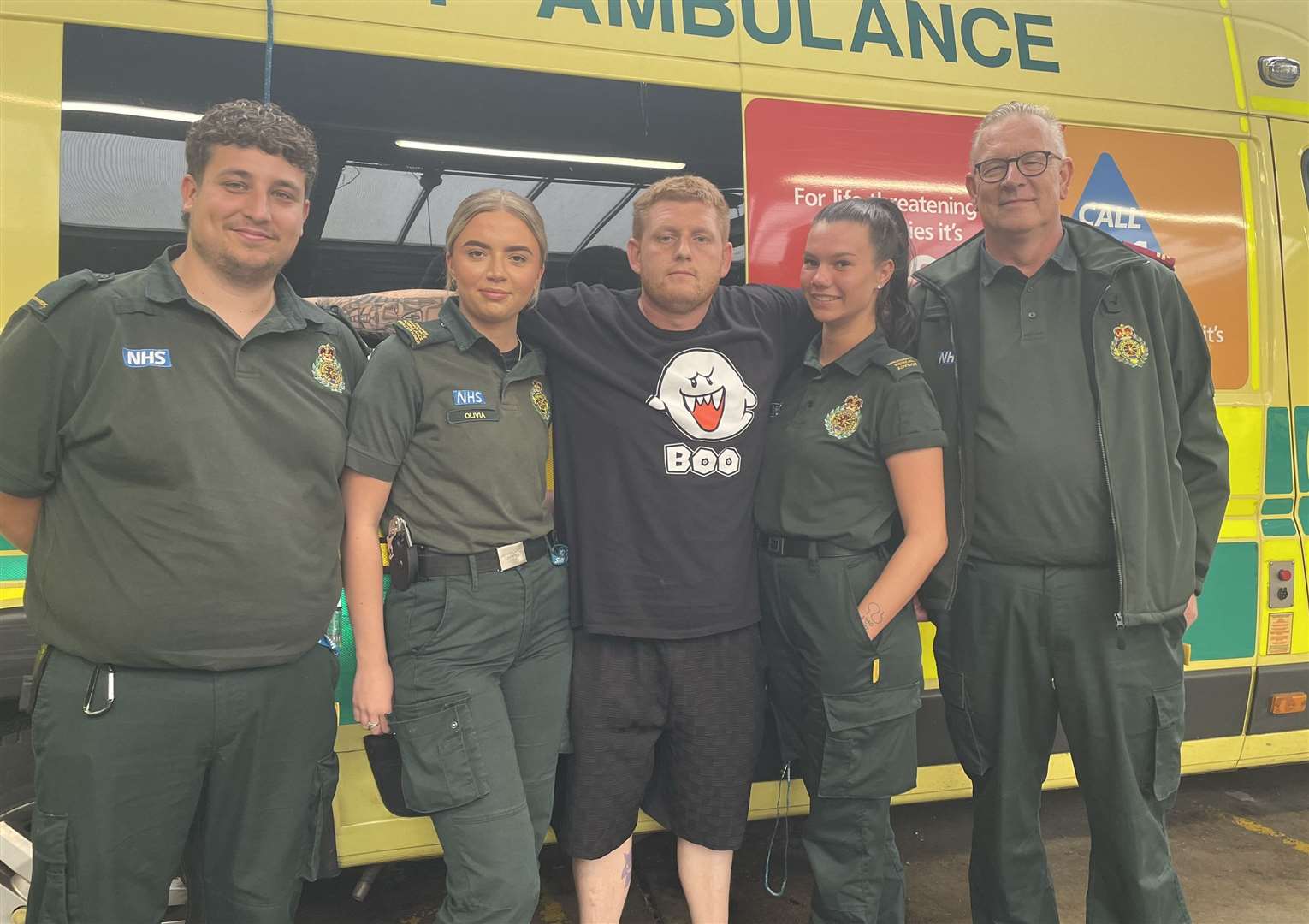 Craig Minnican met with the team who helped save his life. Picture: SECAmb