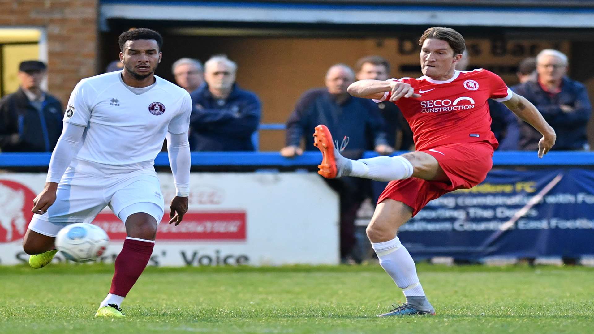 Welling striker Tom Bradbrook goes for goal. Picture: Keith Gillard