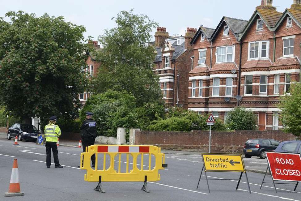 Emergency services on standby during the stand-off in Shorncliffe Road, Folkestone