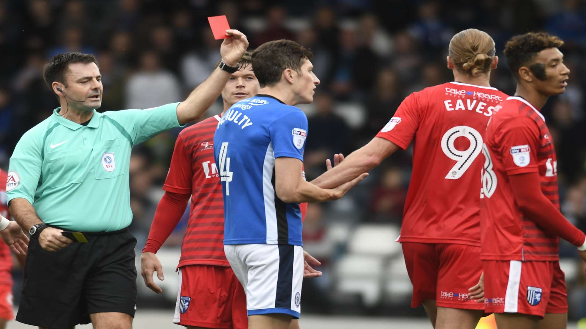 Tom Eaves is sent off against Rochdale Picture: Barry Goodwin