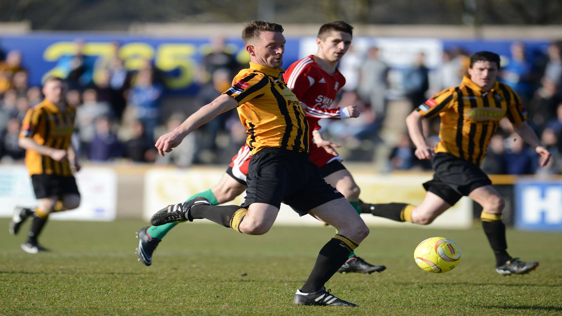 Carl Rook scores the first of his two goals against Walton & Hersham Picture: Gary Browne