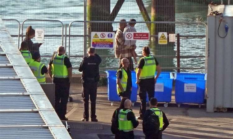 A group of people were brought to Dover from the Ramsgate Lifeboat following a small boat incident in the Channel this morning. Picture: Gareth Fuller/PA