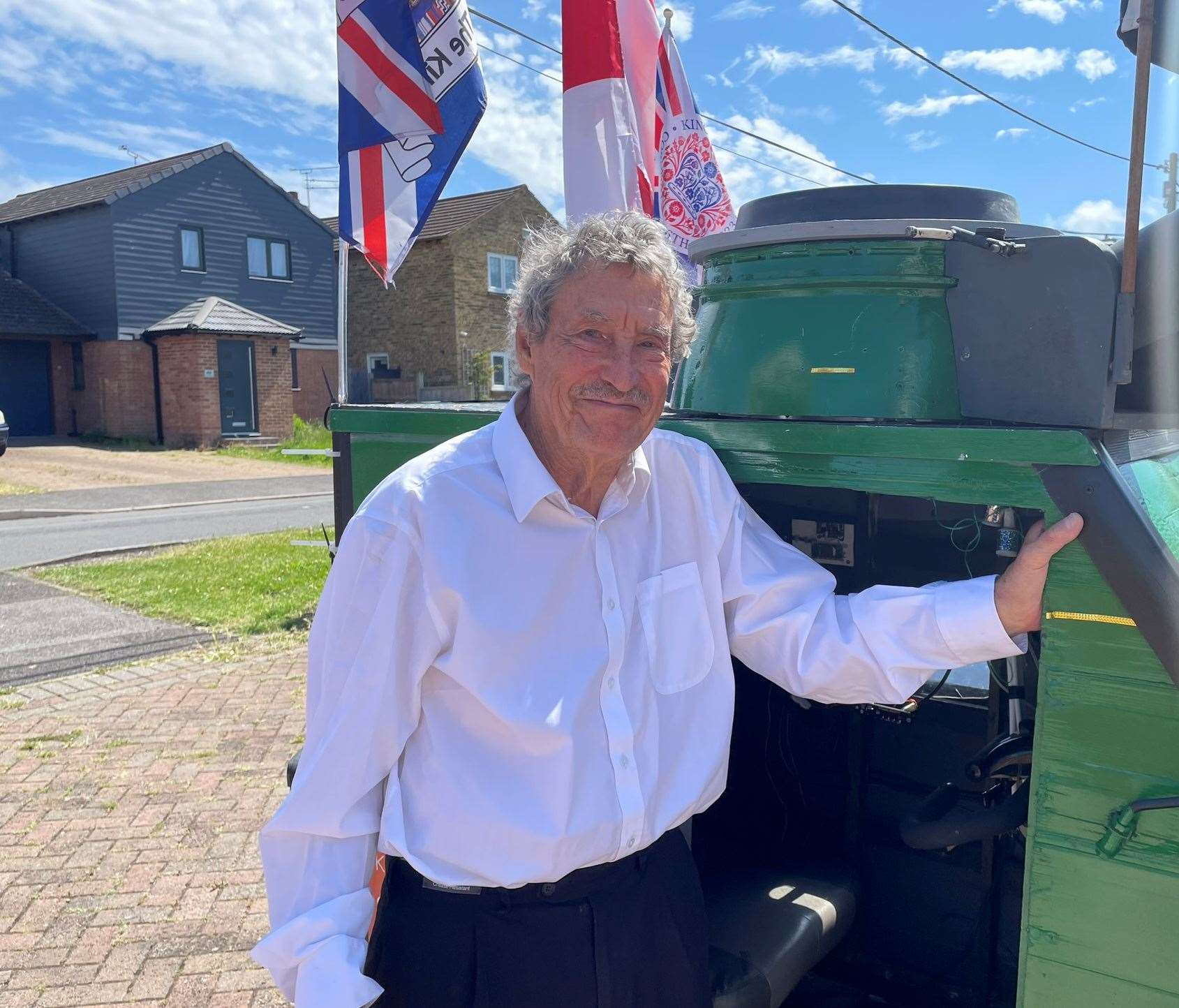 Tim Bell at his home in Scrapsgate Road, Minster, with his homemade tank. Picture: Joe Crossley